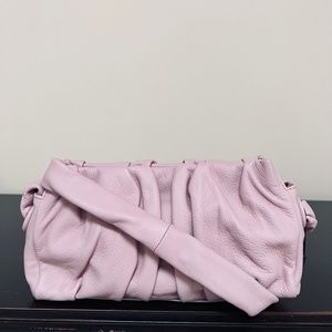 $525 Elleme Vague Medium Ruched Leather Shoulder Bag in Dusty Rose / Pink